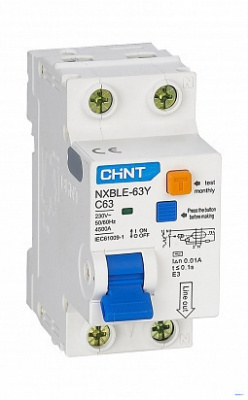 Фото NXBLE-63Y 1P+N 16А х-ка D 30mA 4.5kA (R) электронный тип AС дифференциальный автомат (CHINT) ЭТК Оникс